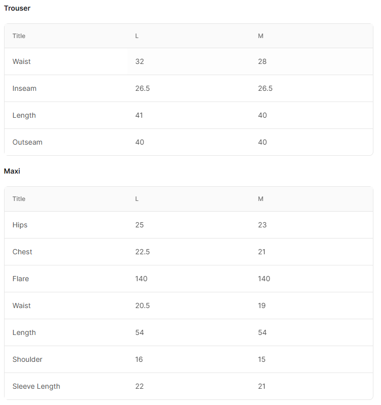 Size Chart