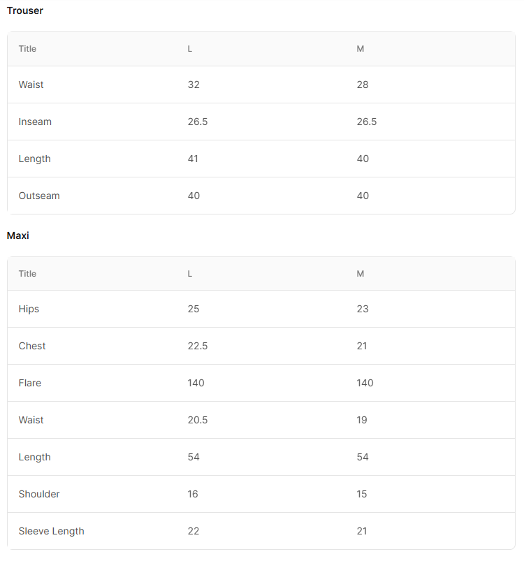 Size Chart