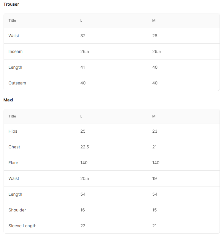 Size Chart