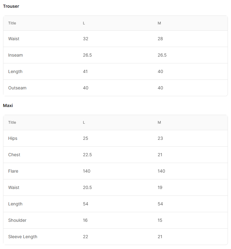 Size Chart